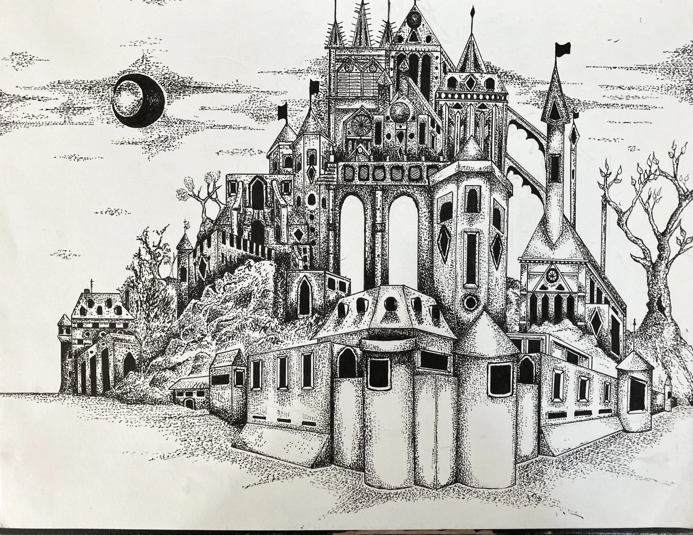 castle, 9x11in, ink, 2023