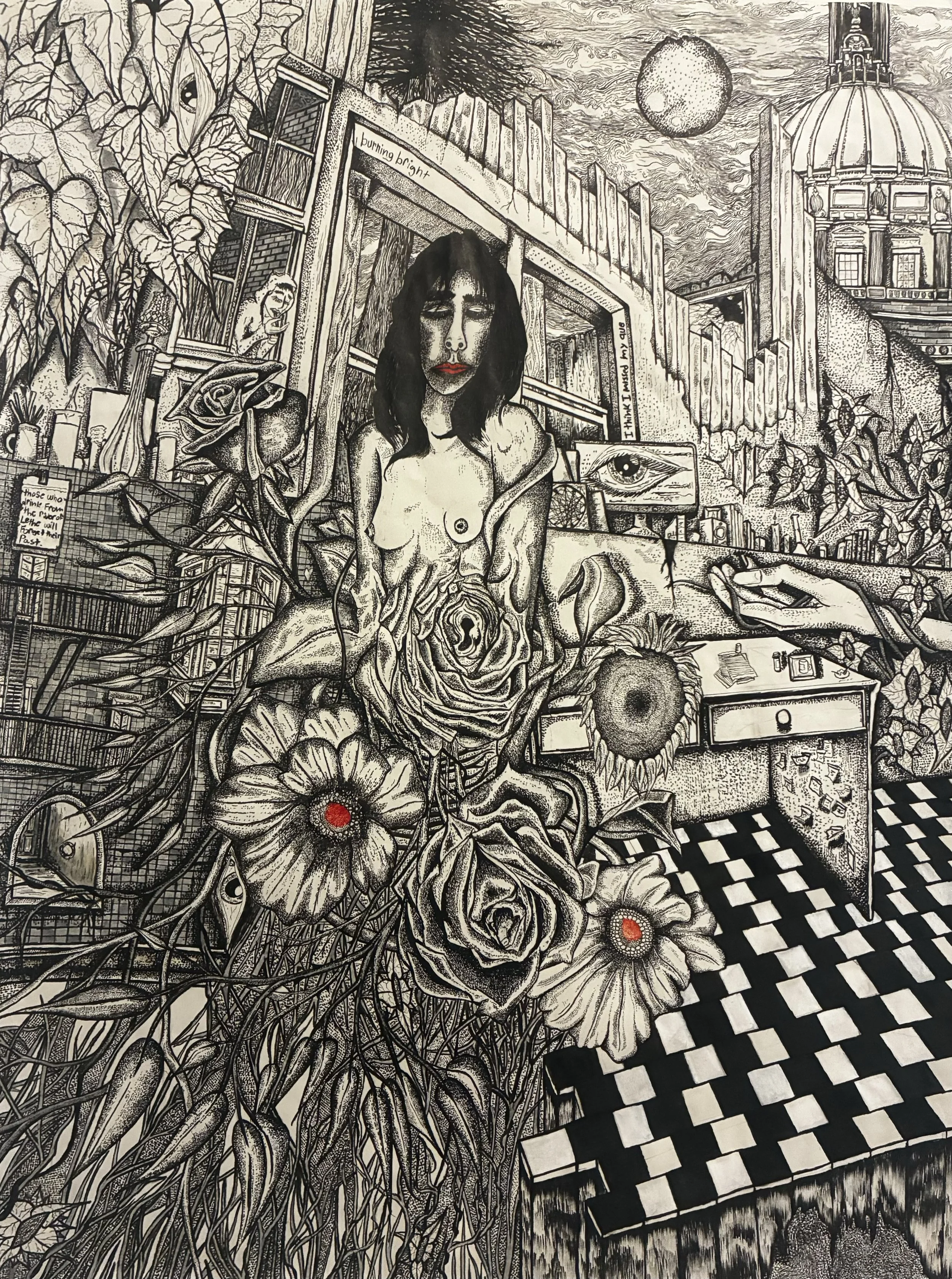 cafe wall rose, 24x18in, drawing, 2025