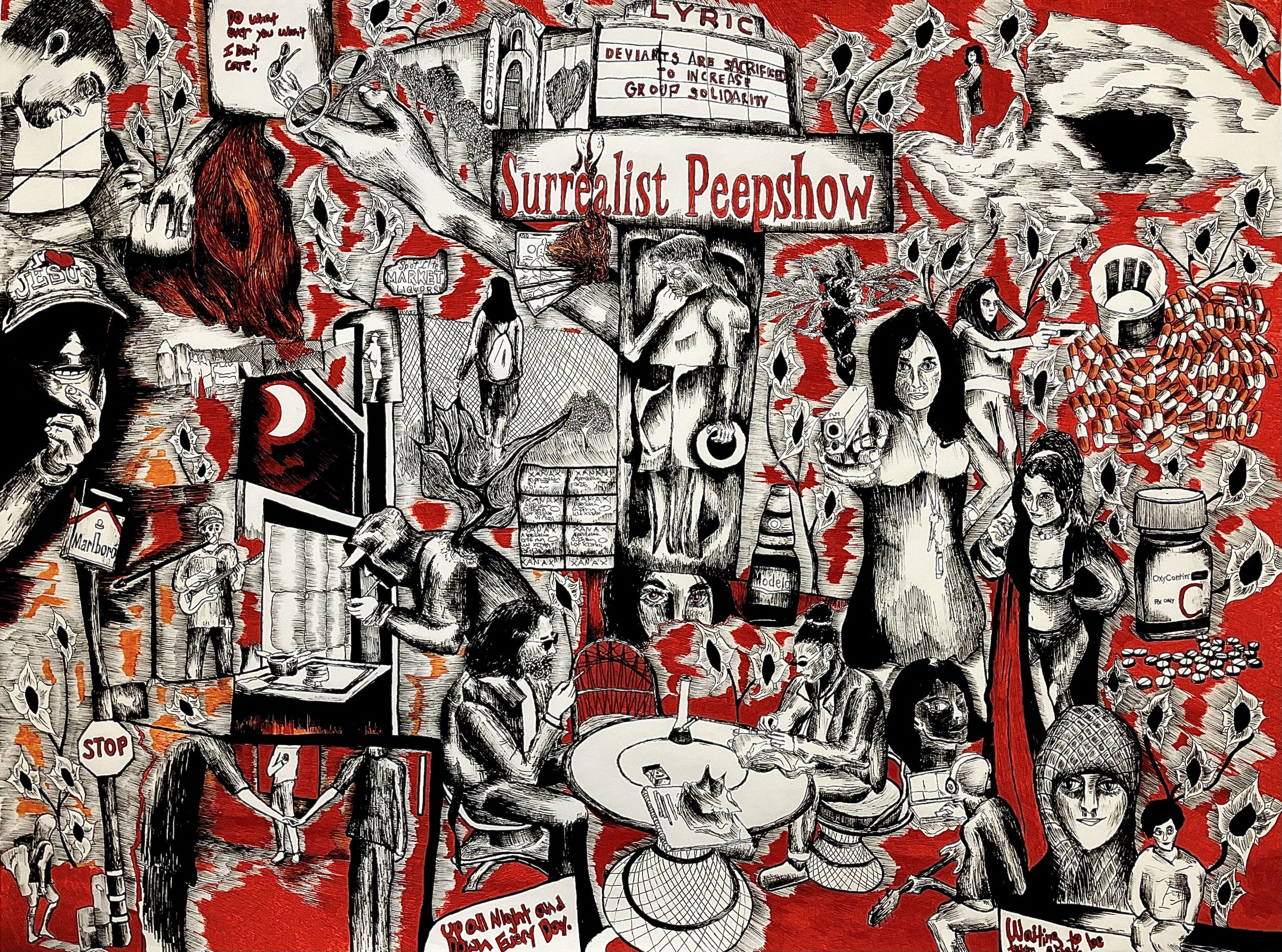 peepshow, 18x24in, drawing, 2024 