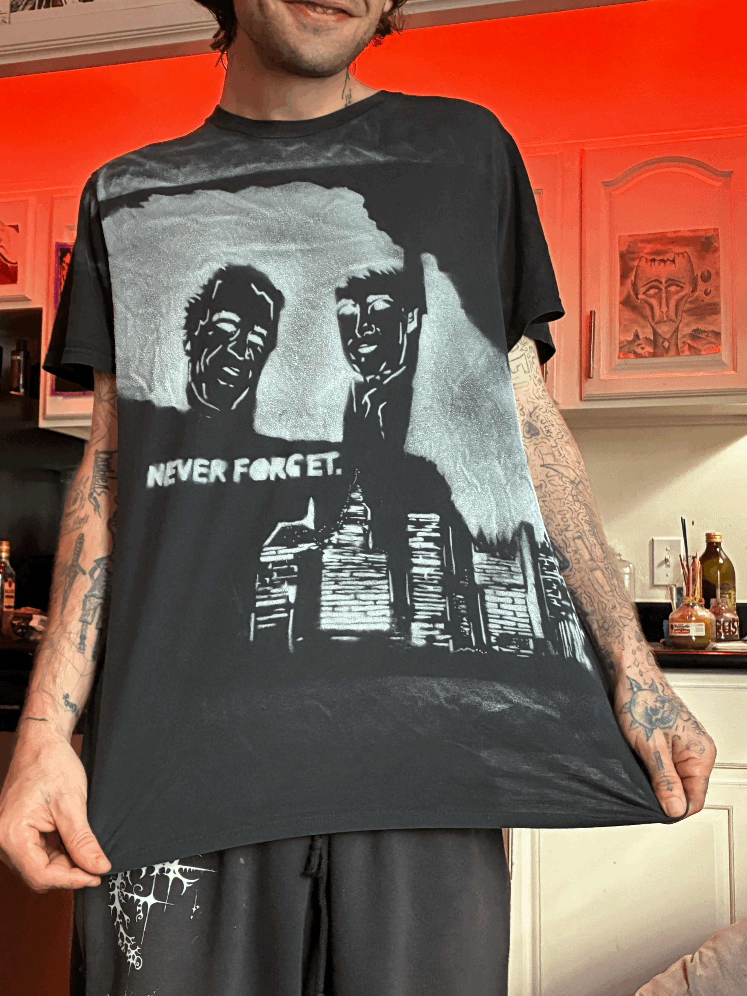NEVER FORGET (spray painted t shirt)