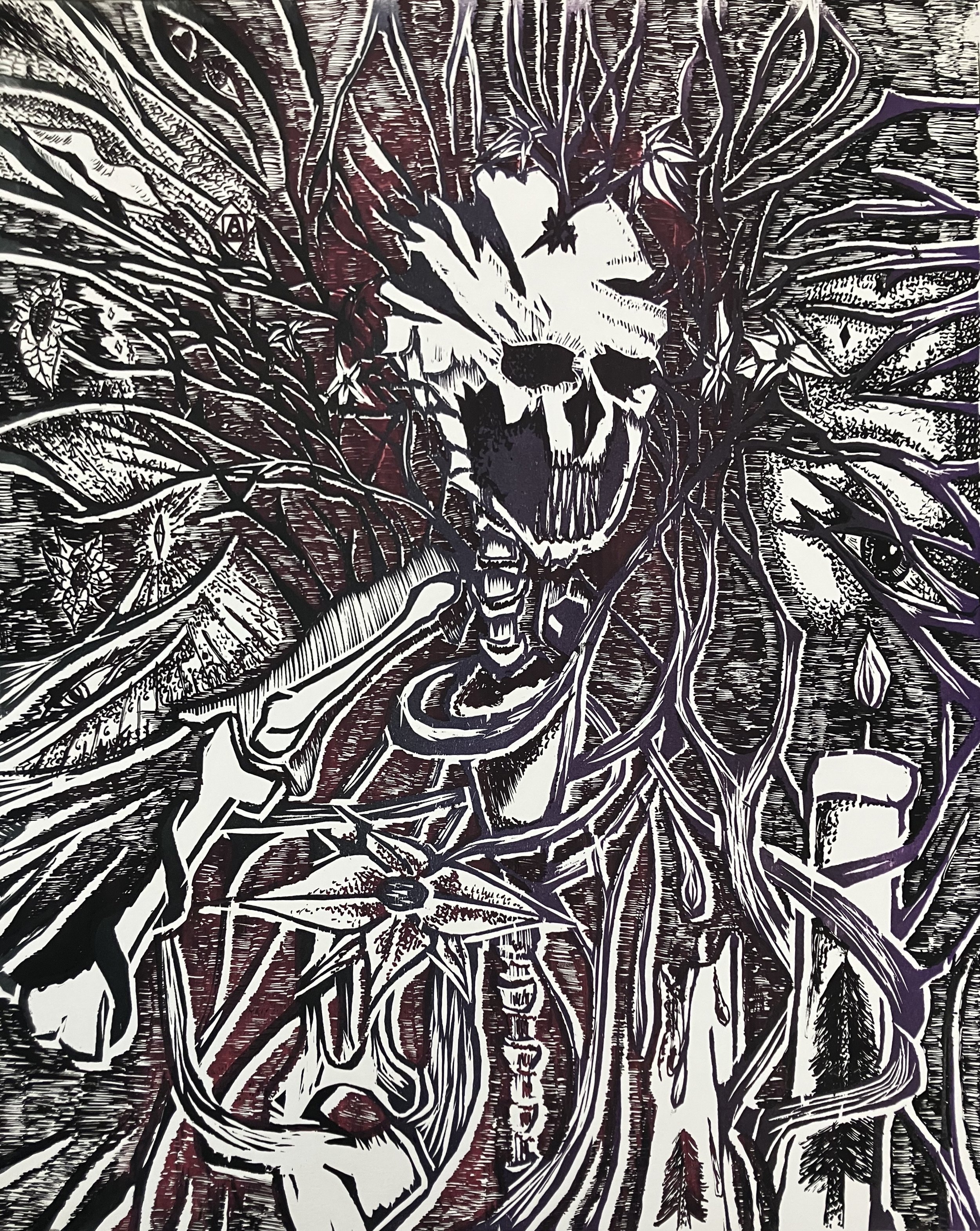 #105, 18x15in, woodblock and screenprint, 2025