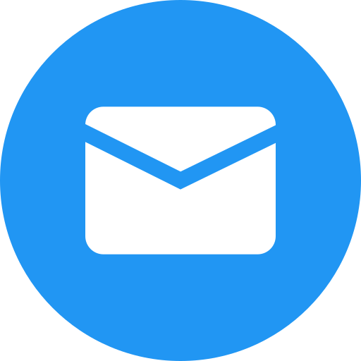 Icon of an envelope on a blue circular background.