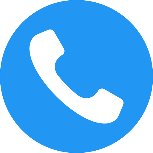 Blue circular icon with a white telephone handset symbol in the center.