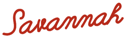 Stylized text reading 'Savannah' in red cursive.