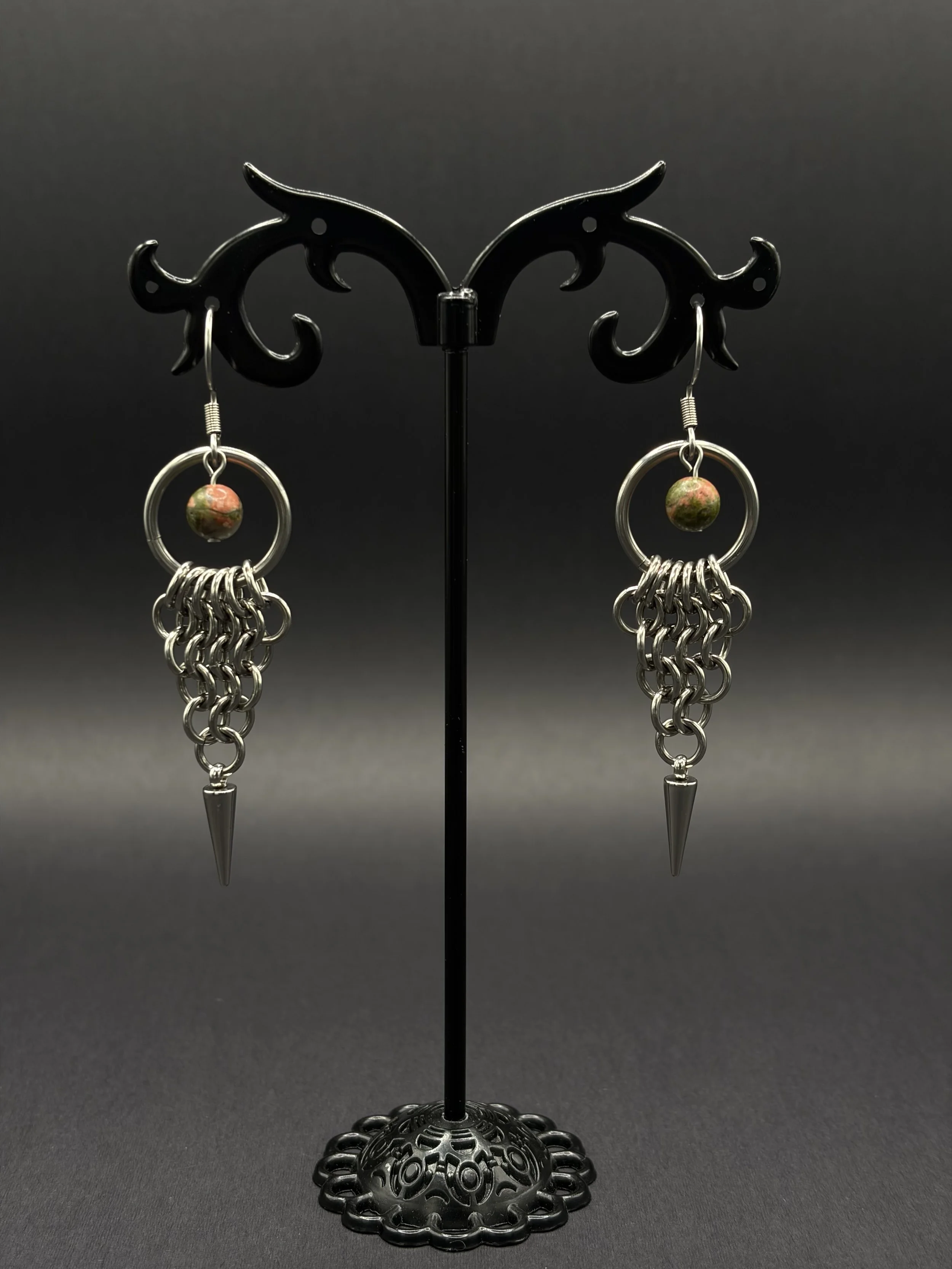 Unakite Chainmail Earrings