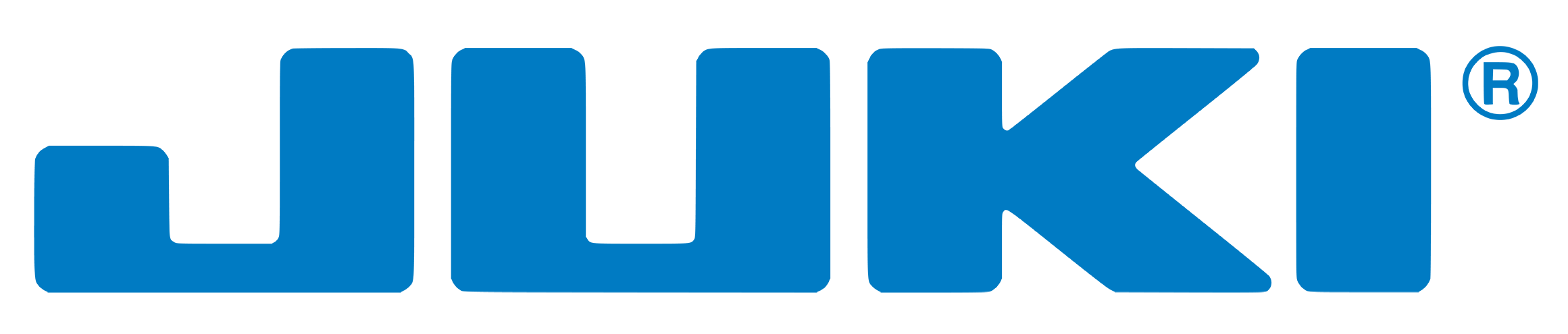 Blue and black logo of Juki.