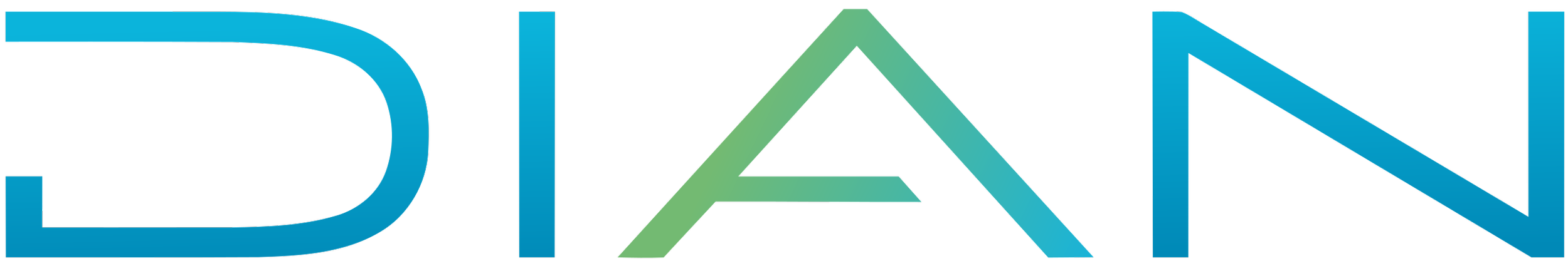 Logotipo con letras en colores azul y verde que dice 'DIAN'