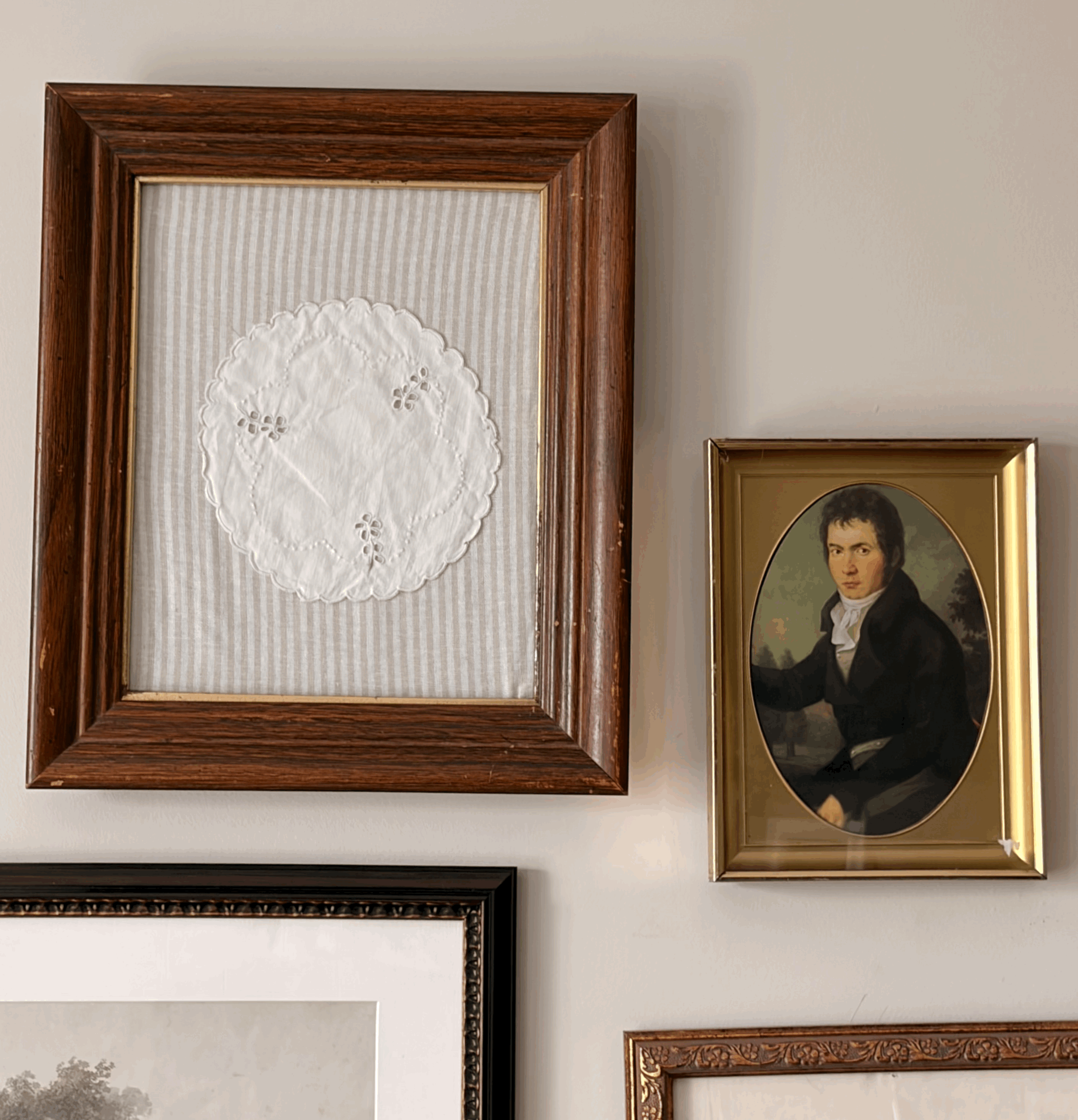 Framed Doillie On Striped Heritage Linen