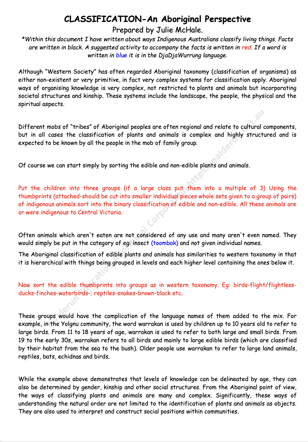 Classification – an Aboriginal Perspective