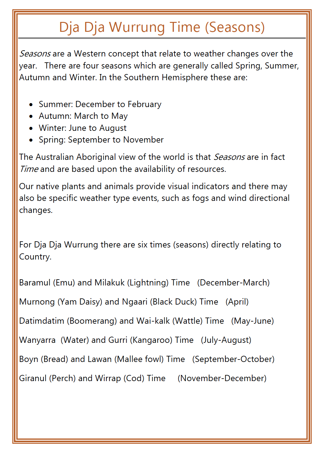 Dja Dja Wurrung Time (Seasons of the Year)