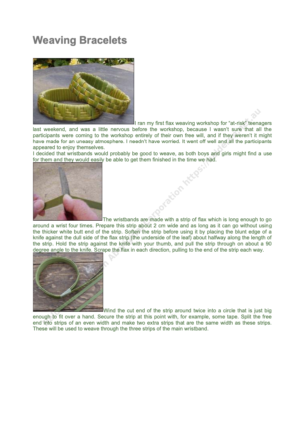 Weaving Bracelets with Flax or Reed
