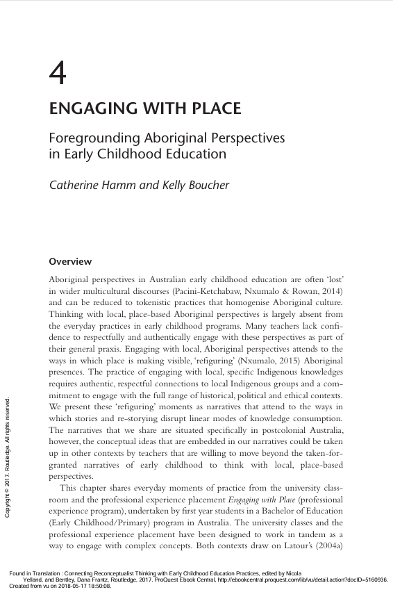 Engaging with Place: Foregrounding Aboriginal Perspectives in Early Childhood Education