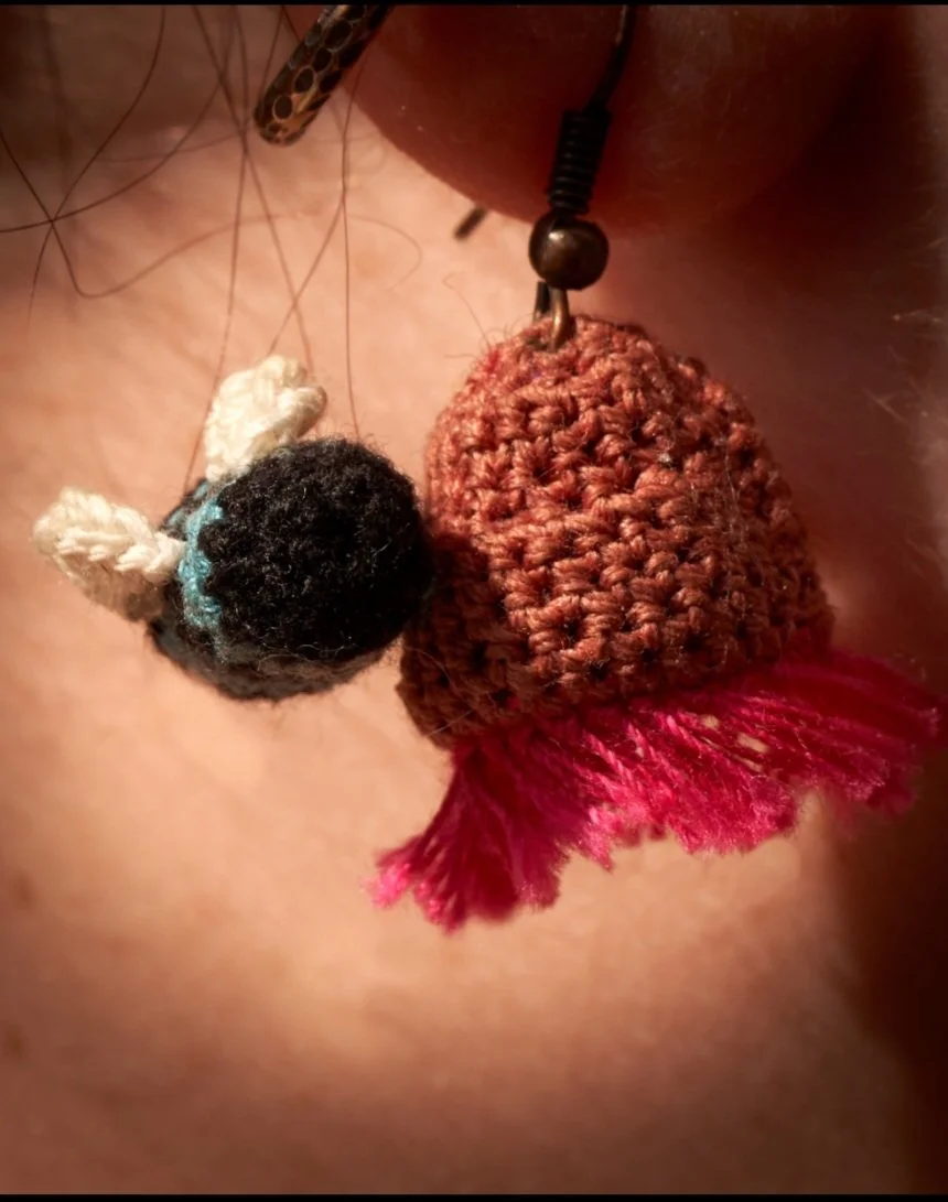 Pink Flowering Gum Nut with Blue Banded Bee Earrings
