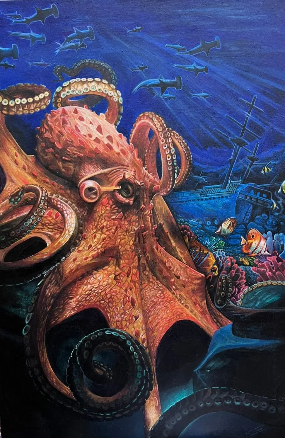 "The Kraken" (Mythological Monster) | Painting inspired by the film Pirates of The Caribbean | Technique: acrylic paint on canvas with brush (size: 24x36)