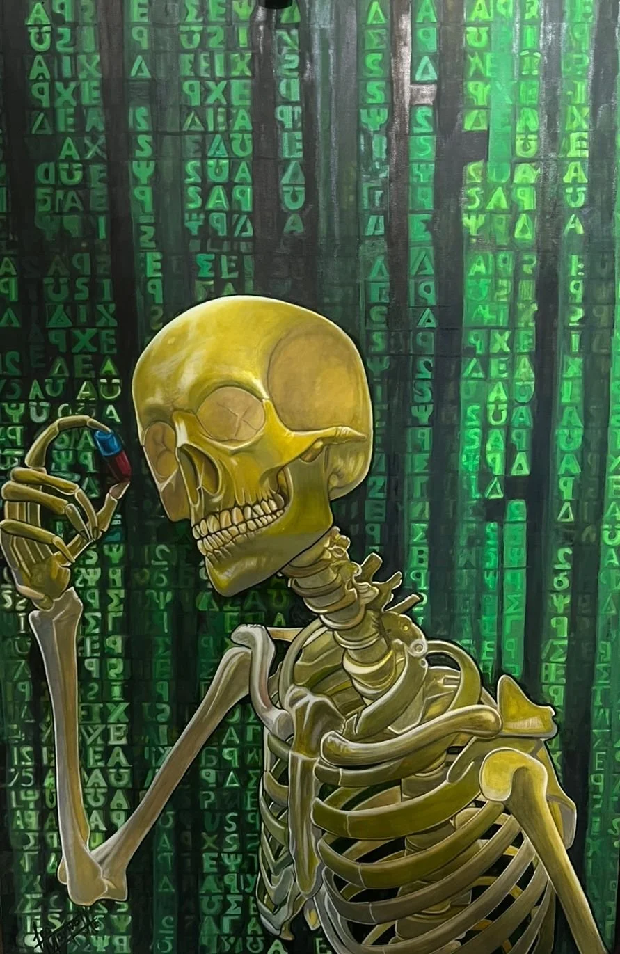 "Matrix" (Two Sides of the Truth) | Painting inspired by the film's typology | Technique: tattoo ink on canvas with brushes (size: 24x36)