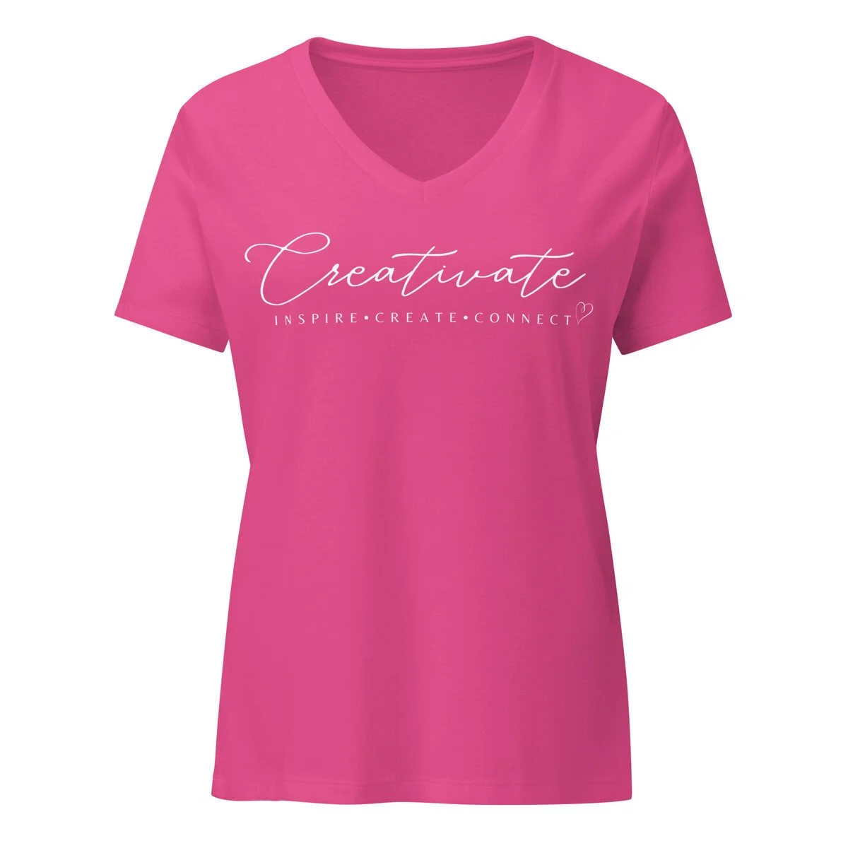 Creativate Printed Relaxed V-Neck Tee - Bright Pink