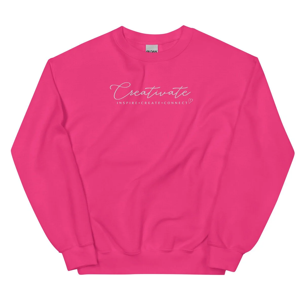 Creativate Embroidered Sweatshirt - Bright Pink with White Thread