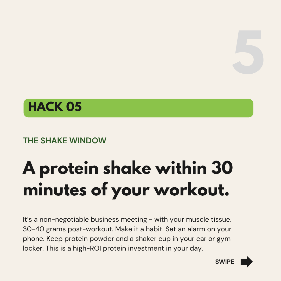 Hack 5 is to make consuming protein a part of your gym routine to take advantage of habit stacking