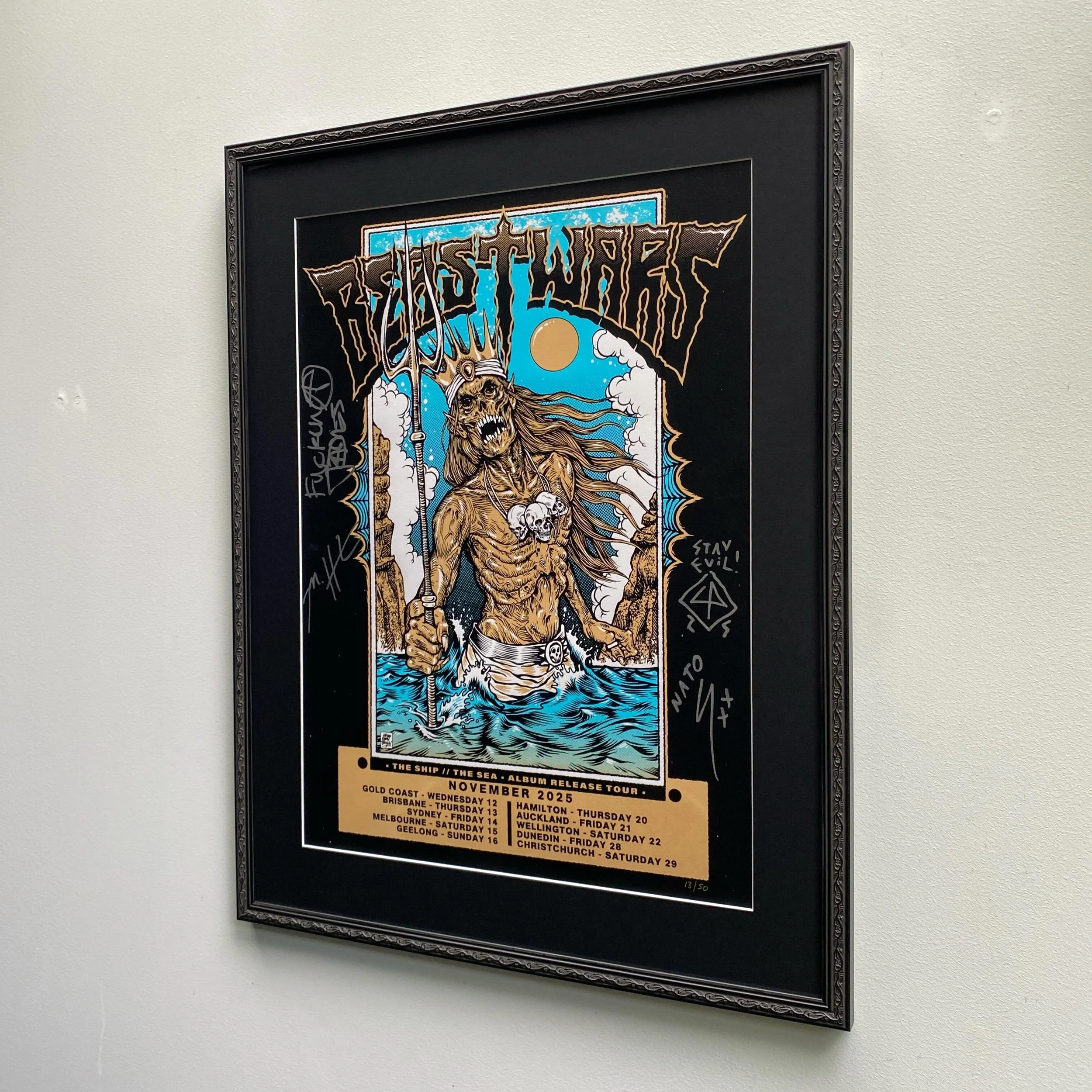 &ldquo;Aria&rdquo; in black. Frame moulding by Avon Framing Supplies for this signed up limited to 50 @beastwarsband silkscreen print, printed by the masters @artisanscreenprints. @mentalben spawned scribble. 

#beastwars
#silkscreenprint
#avonframin