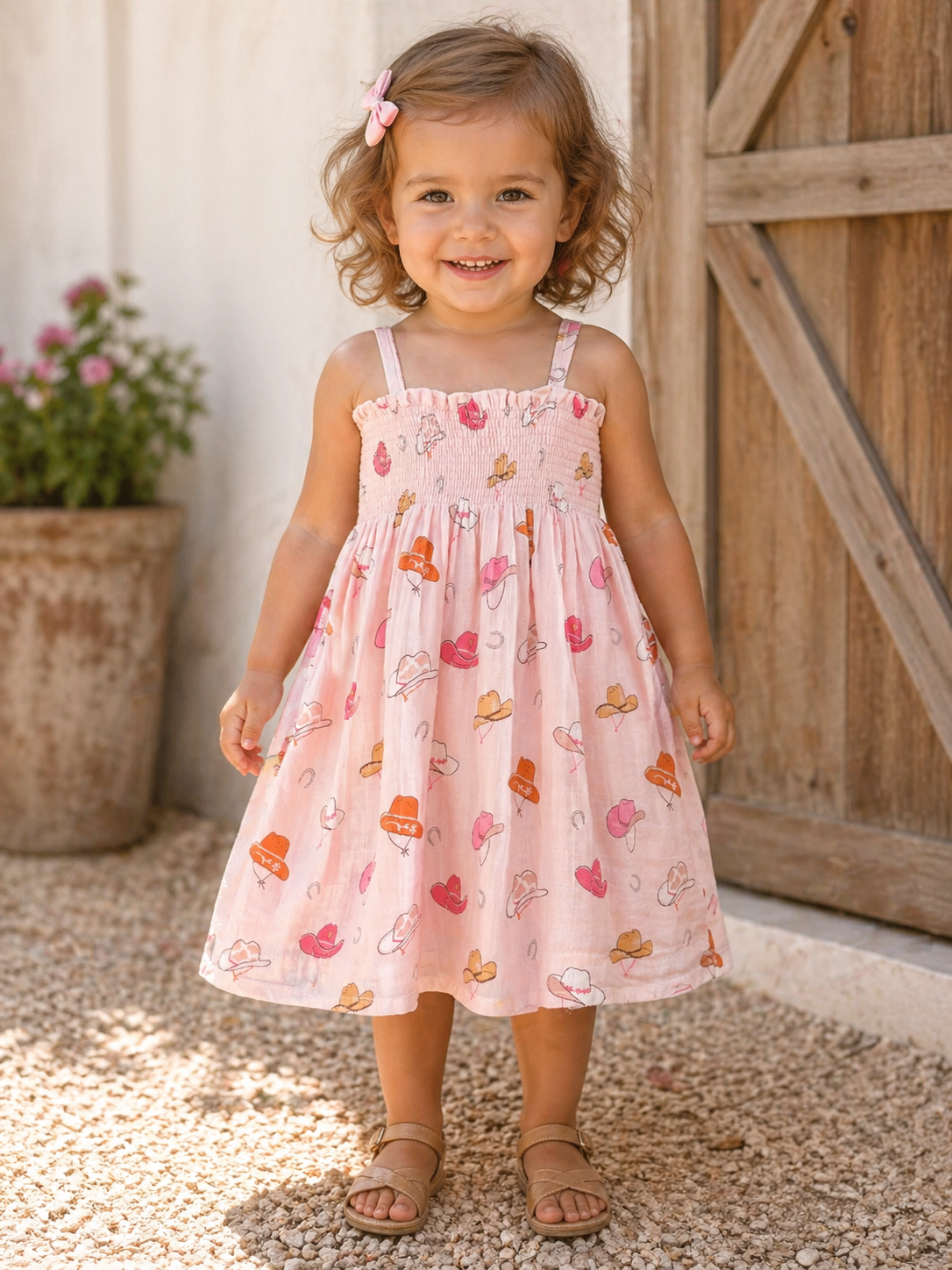 Western Pink Muslin Smocked Dress | Organic Cotton Toddler Dress Size 2Y