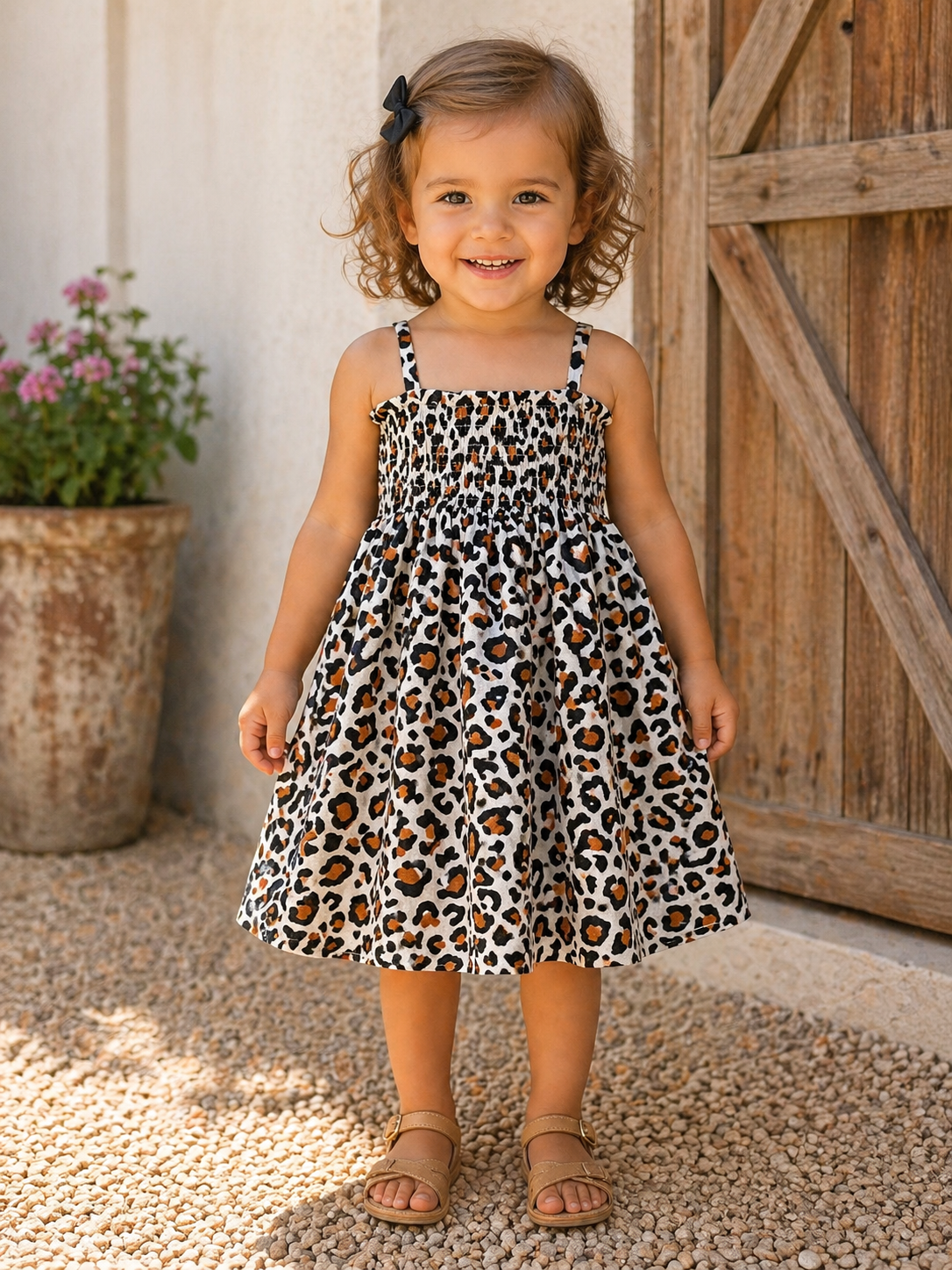 Leopard Muslin Smocked Dress | Organic Cotton Toddler Dress | Wild & Sweet Style Size 2Y