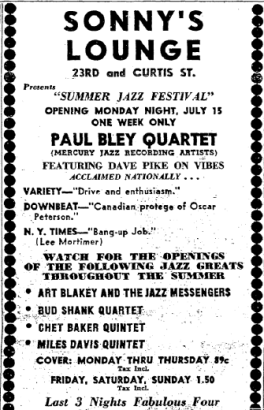 Historic flyer for Sonny's Lounge at the Summer Jazz Festival in Denver nearly a century ago.