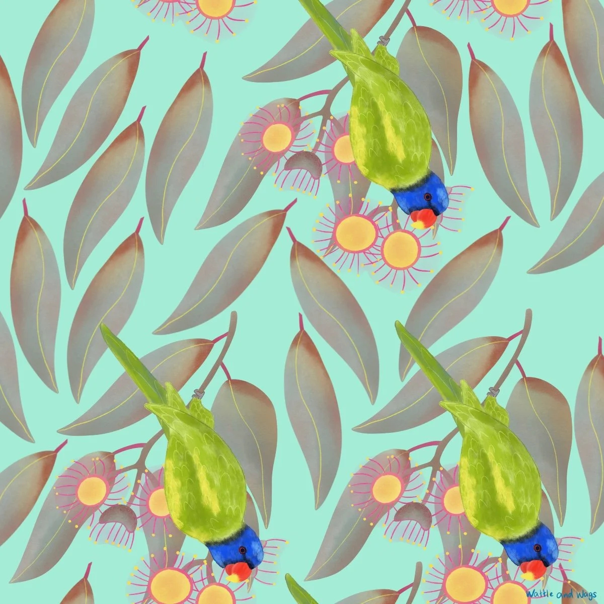 Lorikeet & Gum half drop pattern WW260032