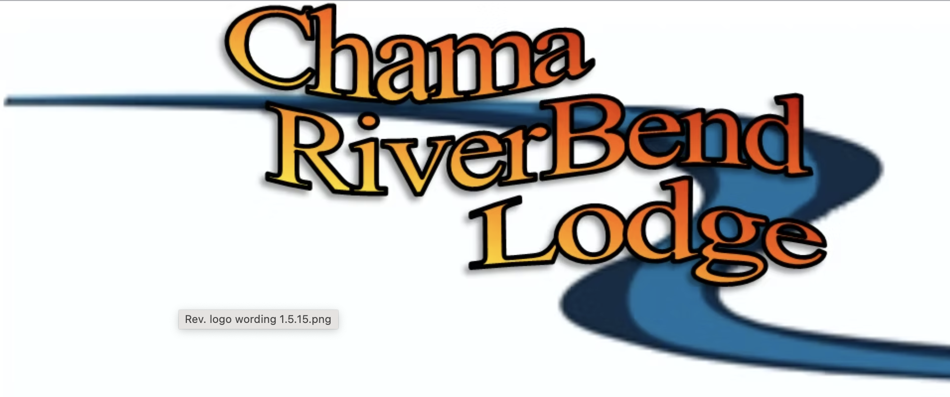 Logo for Chama River Bend Lodge with stylized text over a blue river graphic.