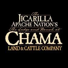 Text on a black background reading 'The Jicarilla Apache Nation's Lodge and Ranch at Chama Land & Cattle Company'.