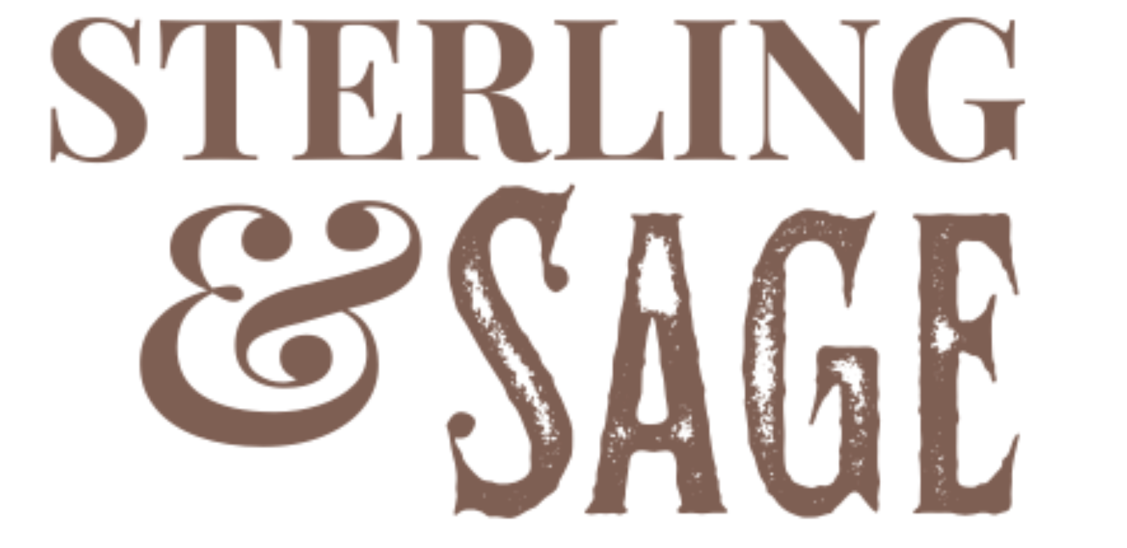 Text reading "Sterling & Sage" with a rustic, vintage style font in brown color.