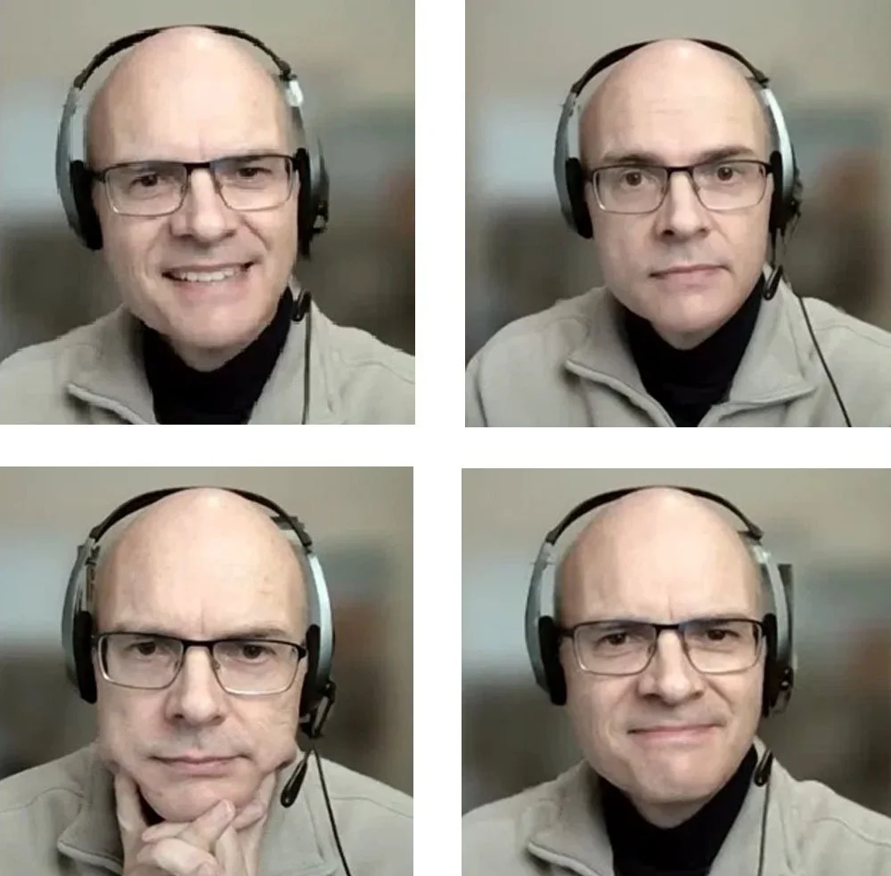 Four images of Langdon during a counselling session, showing a variety of expressions