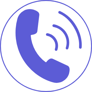 Blue and white phone receiver icon with sound waves