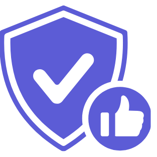 Shield with checkmark and thumbs-up icon indicating security or approval.
