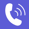 Icon of a white phone handset with sound waves on a purple background, indicating a call or phone call.