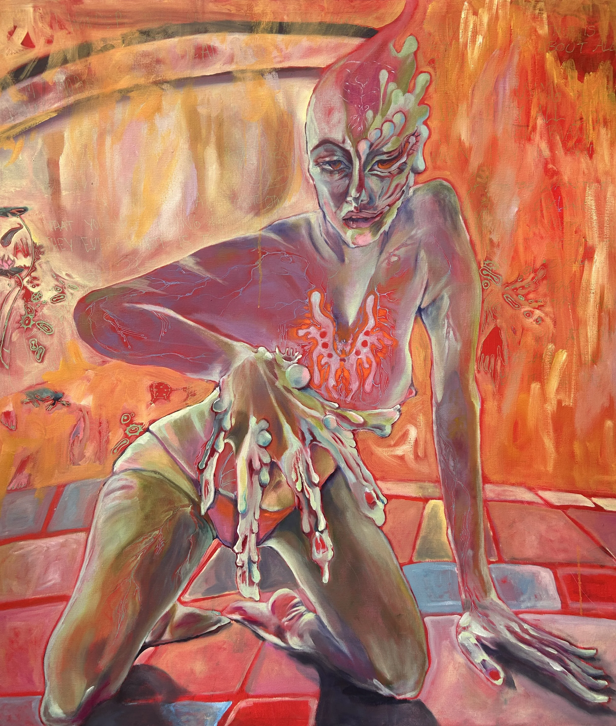 It’s All Over Me! 
 Oil and acrylic on canvas, 36.5 x 44", 2025