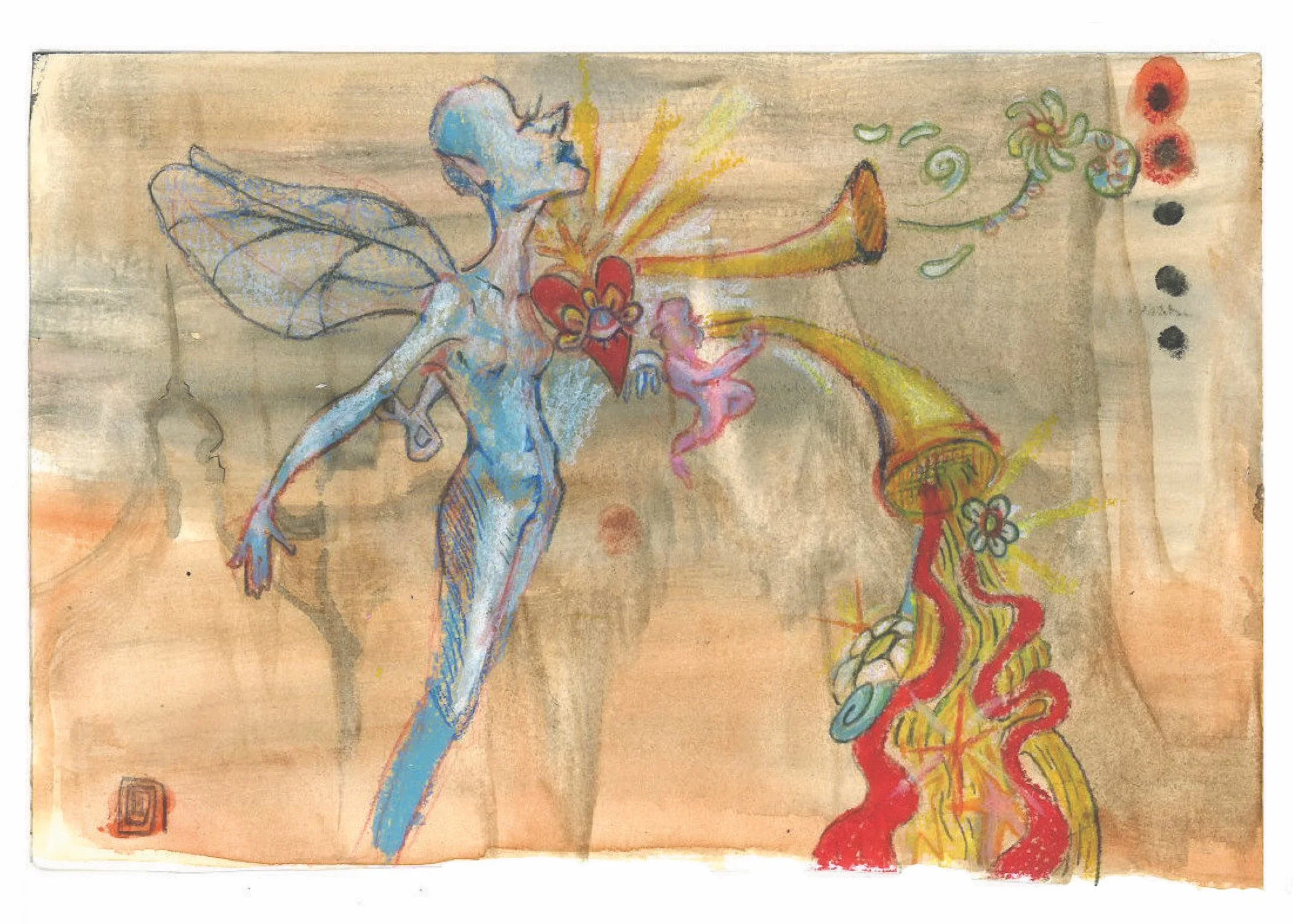 Heart, 5x9", Oil Pastel and Watercolor 2023