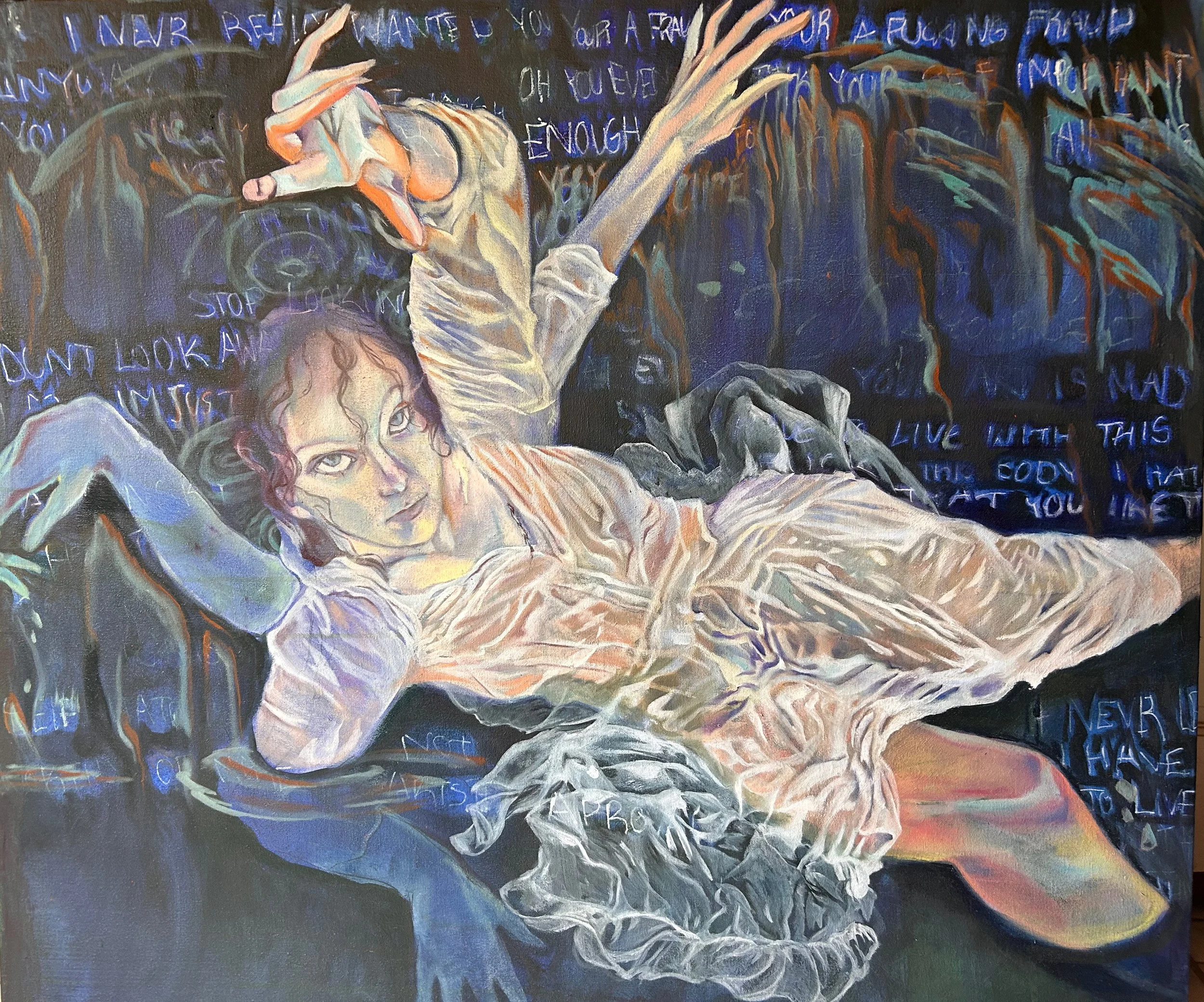 Forgotten Found,  
Acrylic and oil on canvas, 44 x 36.5", 2025