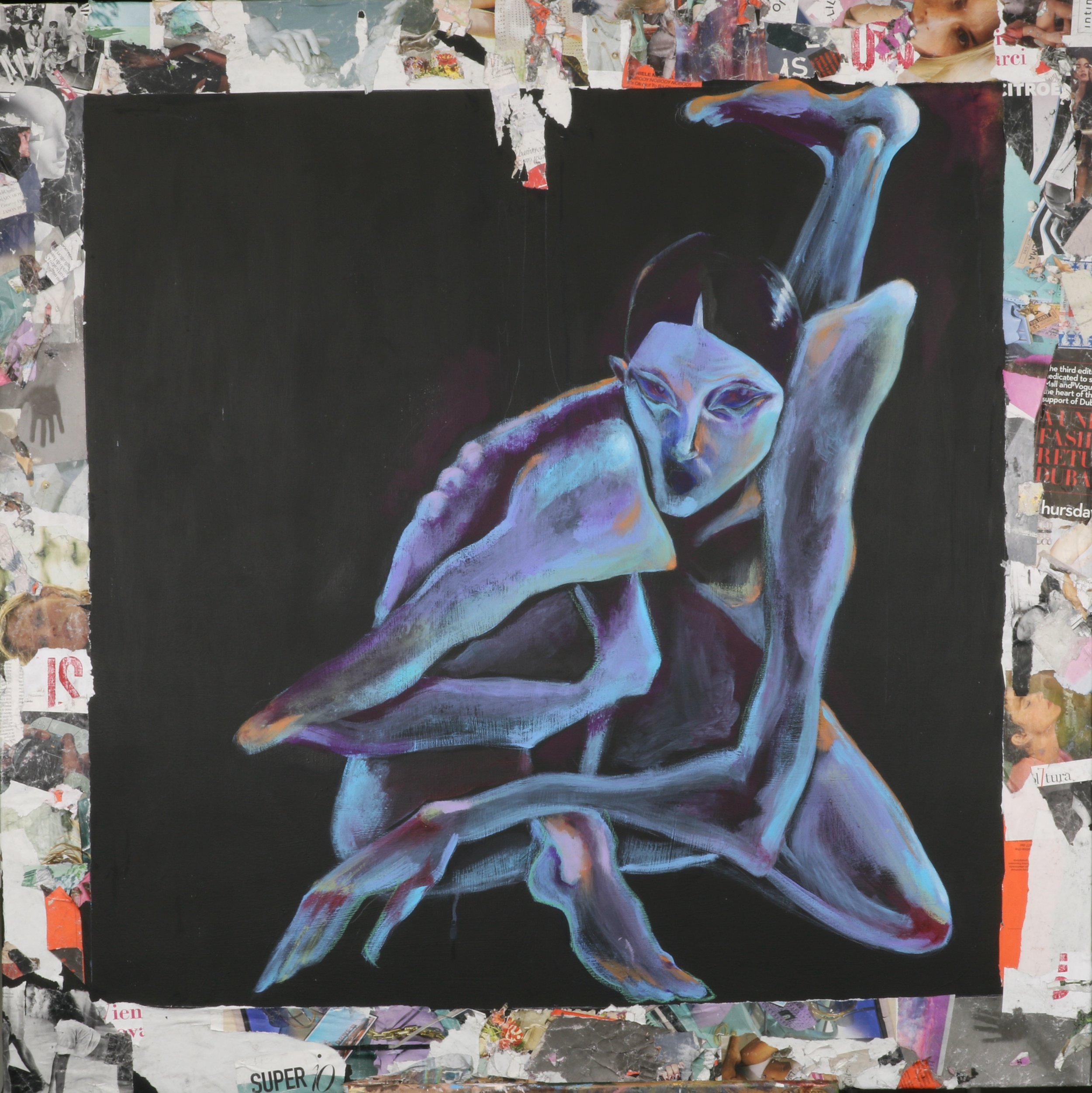 Look But Don't Touch, 45 x 42" Acrylic, Print, and Collage 2023