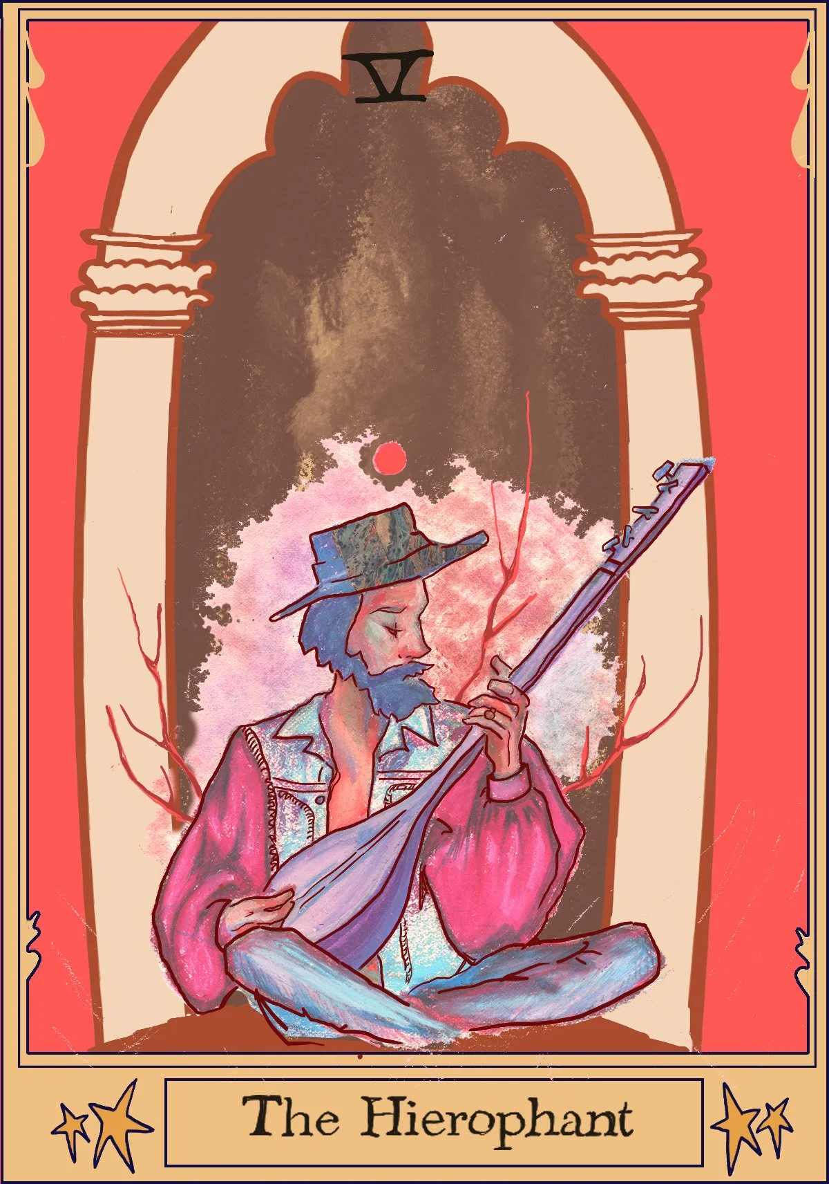 The Hierophant, collage, oil pastel, digital, 2024 