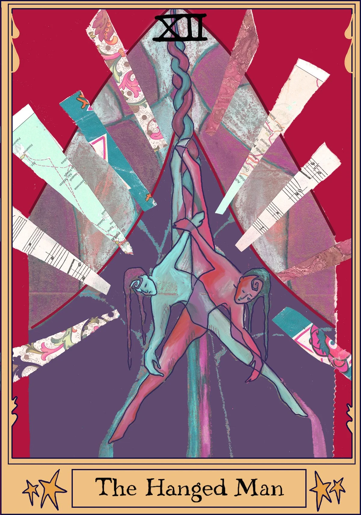 The Hanged Man, collage, oil pastel, digital, 2024