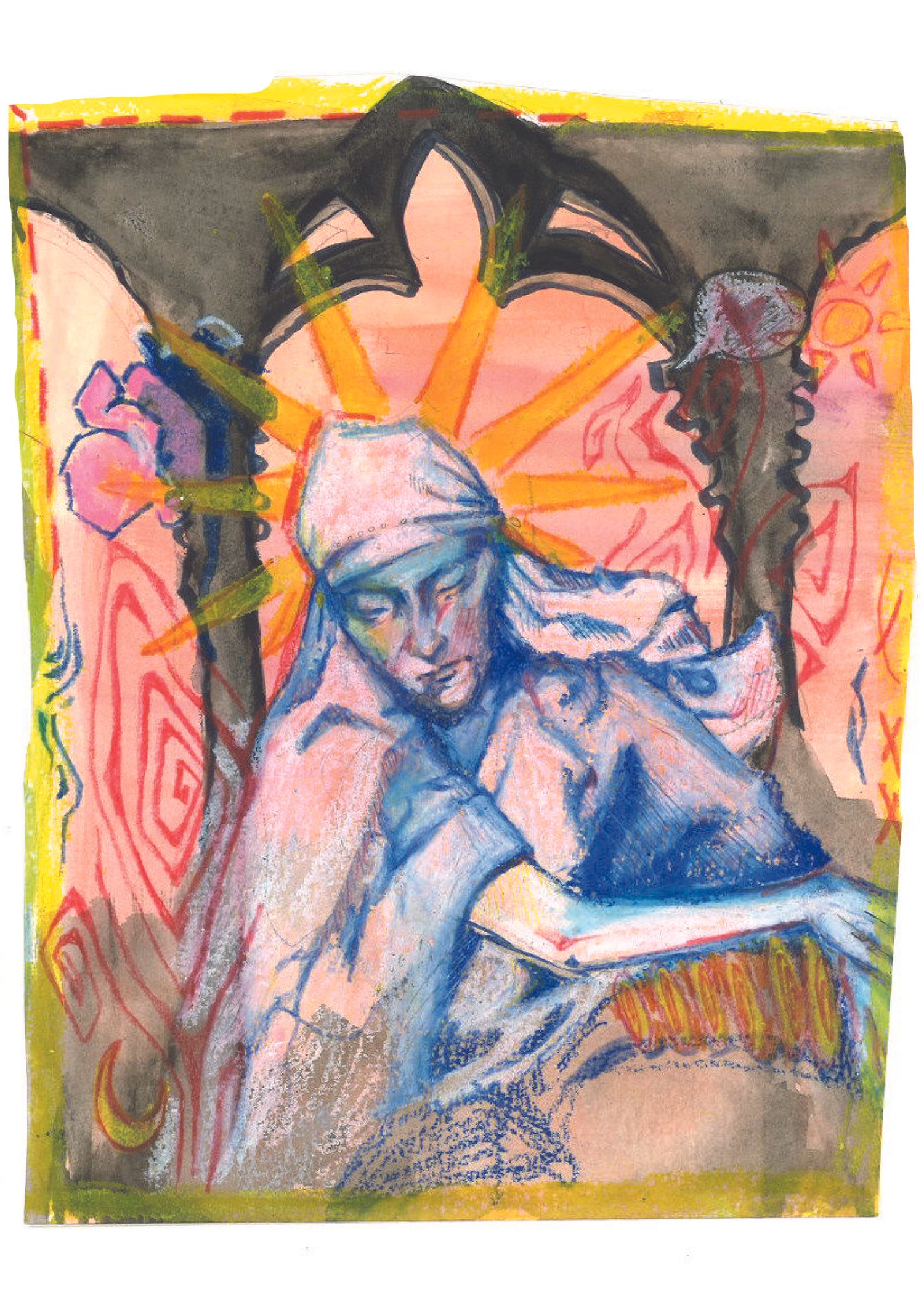 Madonna 7x5, Oil Pastel and Watercolor 2023