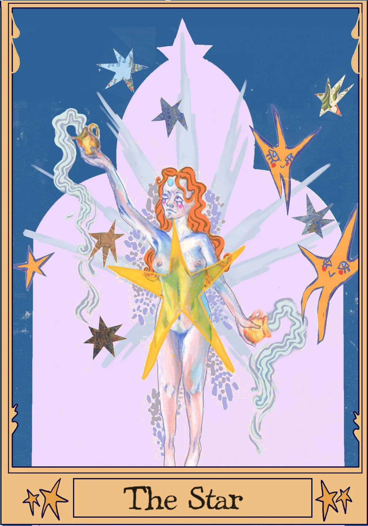 The Star, collage, oil pastel, digital, 2024 