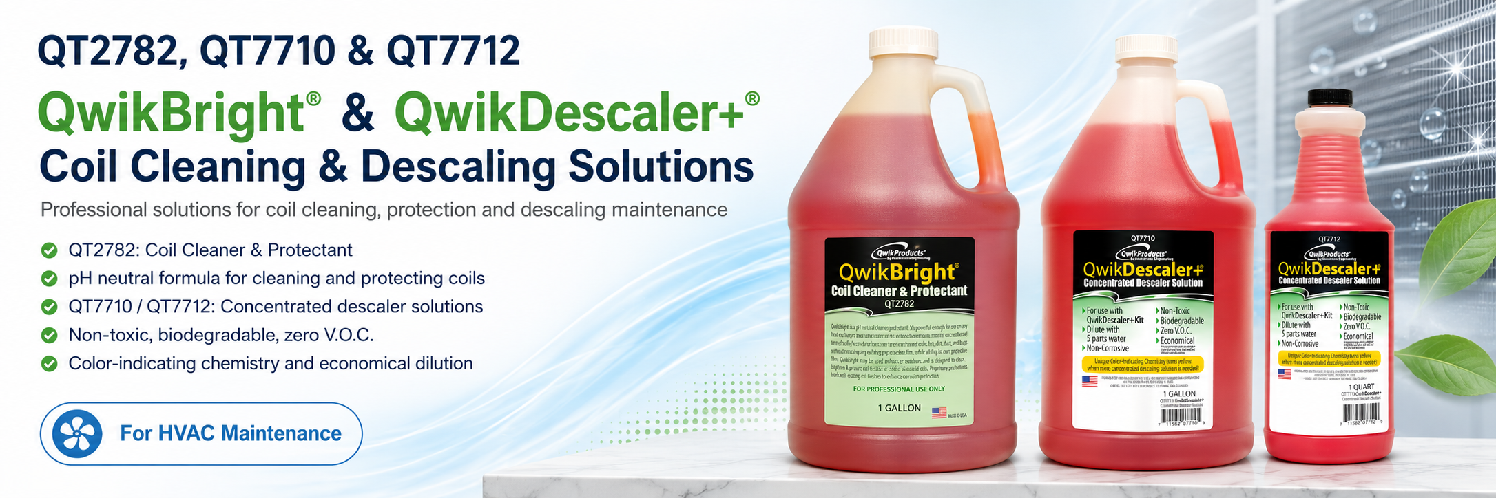 QwikBright and QwikDescaler Plus HVAC maintenance product range