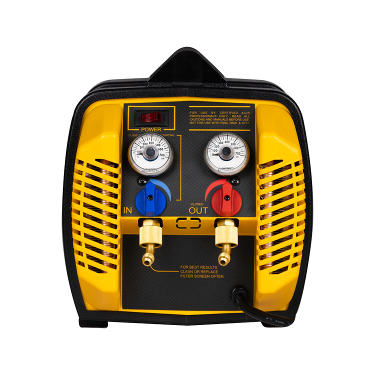 Front view of the Appion G5Twin recovery machine showing gauges and controls