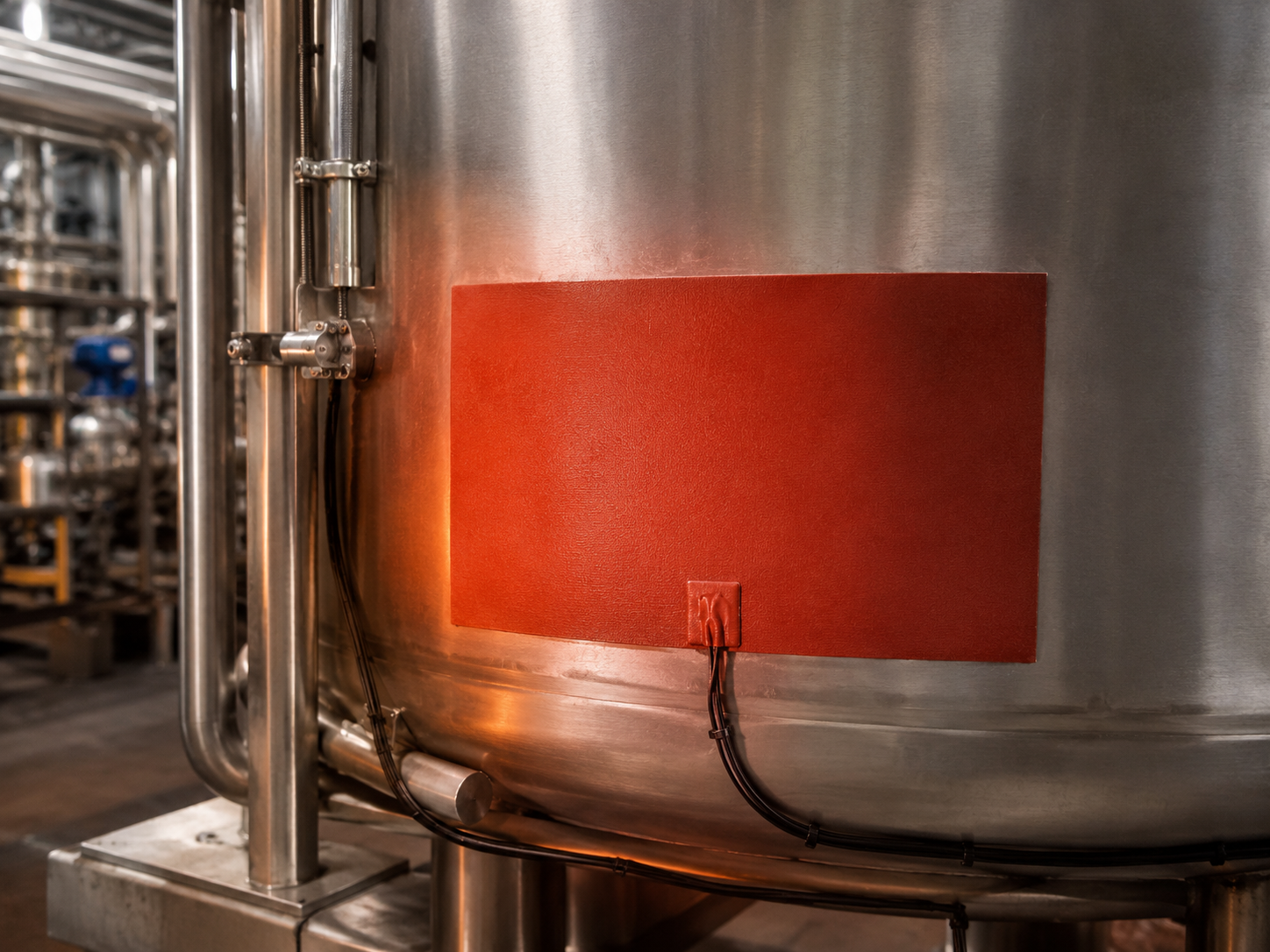 Calorflex etched foil heater installed on a stainless steel vessel