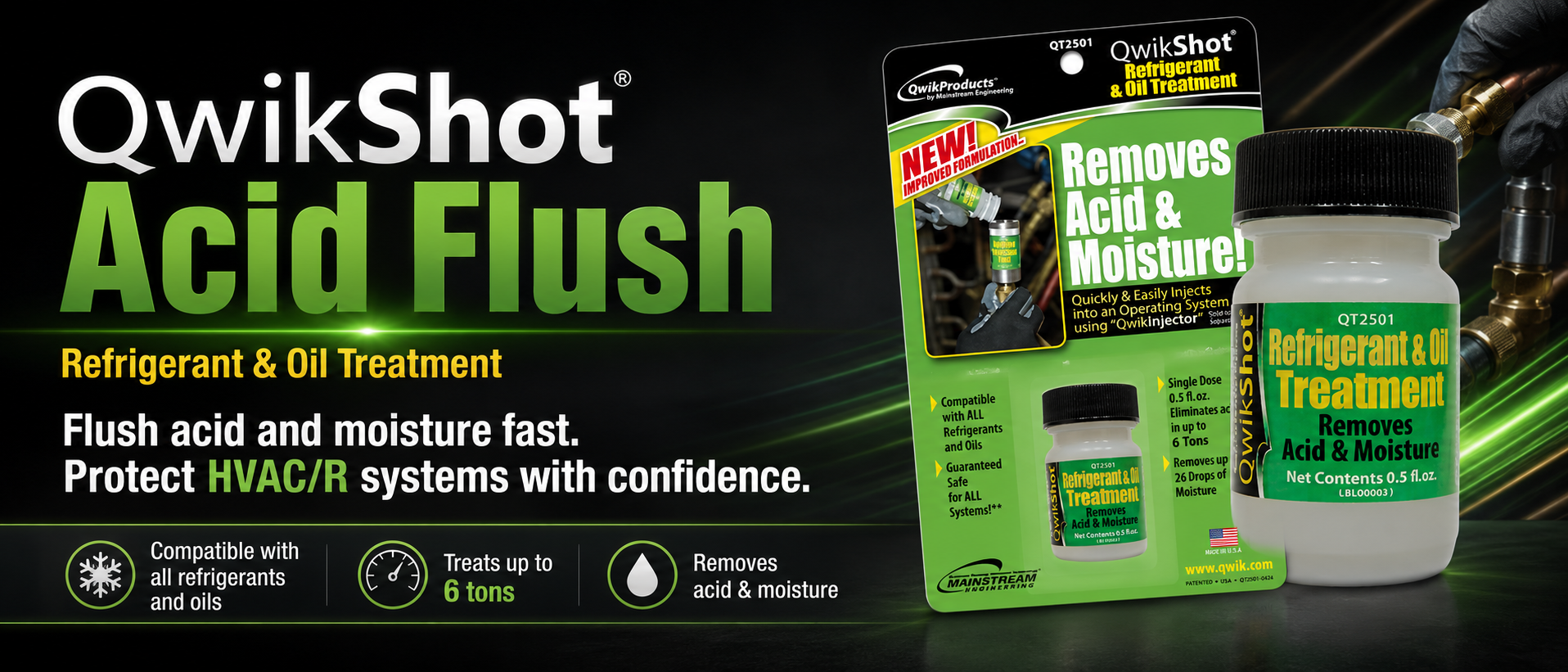 QwikShot Acid Flush refrigerant and oil treatment banner