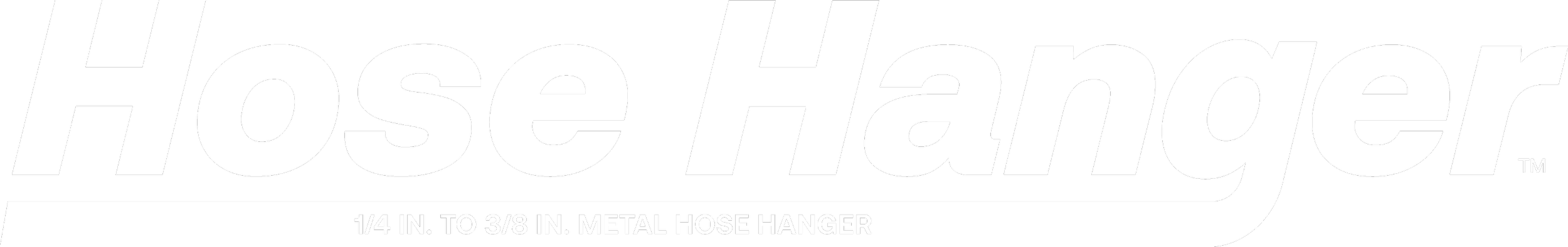 Close-up of the Hose Handler logo with black background and white text, showing the product information '1/4 IN. TO 3/8 IN. METAL HOSE HANG.