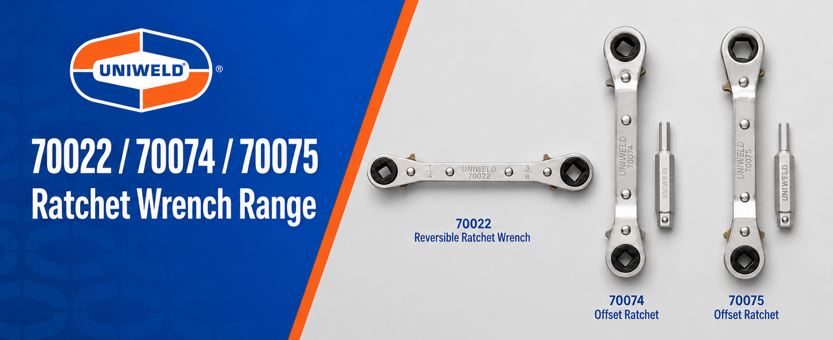 Uniweld 70022 70074 70075 Ratchet Wrench Range banner