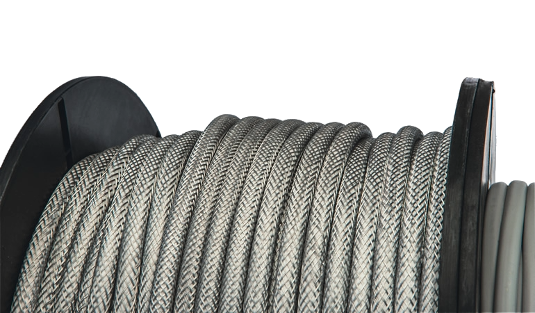 Close view of Calorflex CPCx braided heater cable on a spool