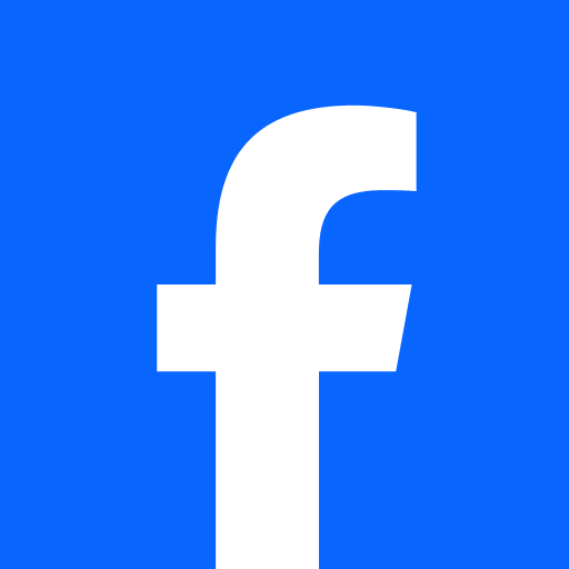 Facebook logo on a blue background.